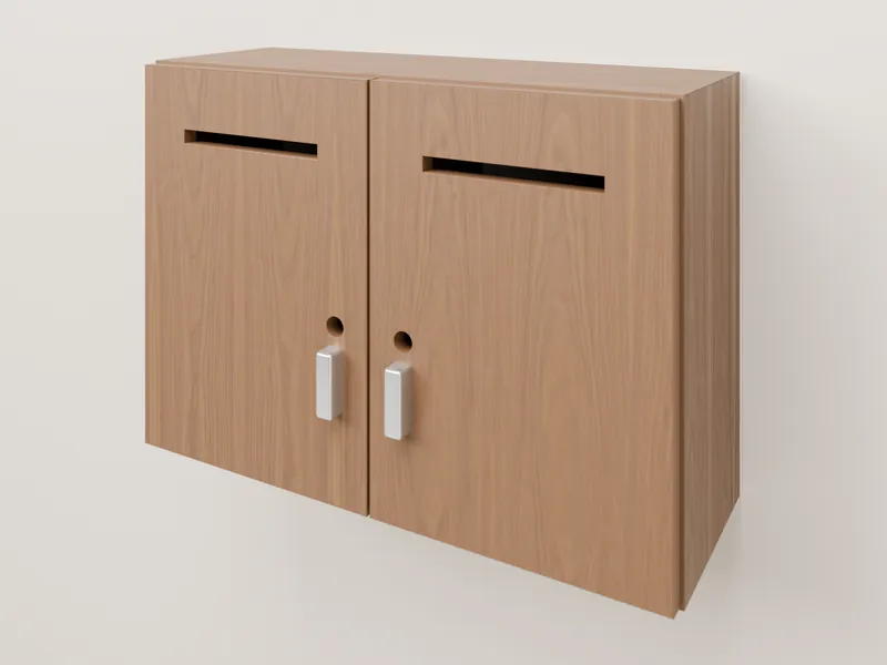 Caixa de donativos de parede em MDF nogueira, com rasgo e fechadura, medida M (560 × 200 × 400 mm)