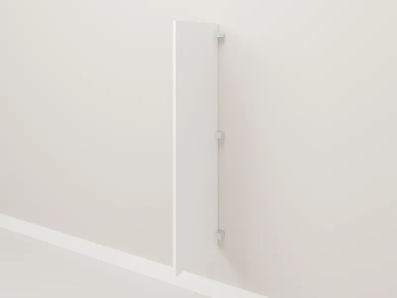 Divisória de mictório em MDF resistente à umidade, presa por cantoneiras inox, medida M (18 × 400 × 1200 mm)