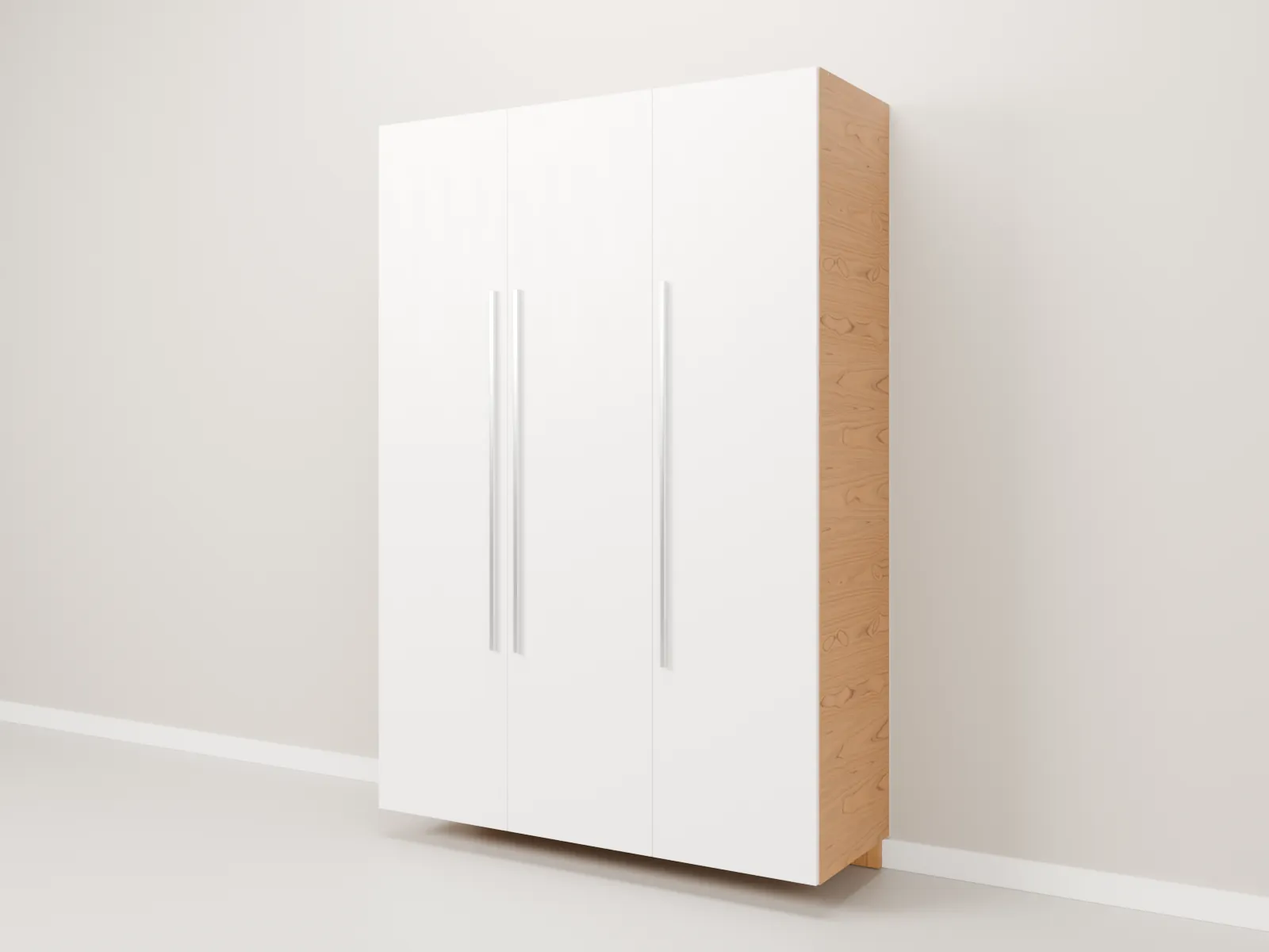 Guarda-roupa branco de portas de giro com lateral amadeirada, medida M (1600 × 550 × 2400 mm)