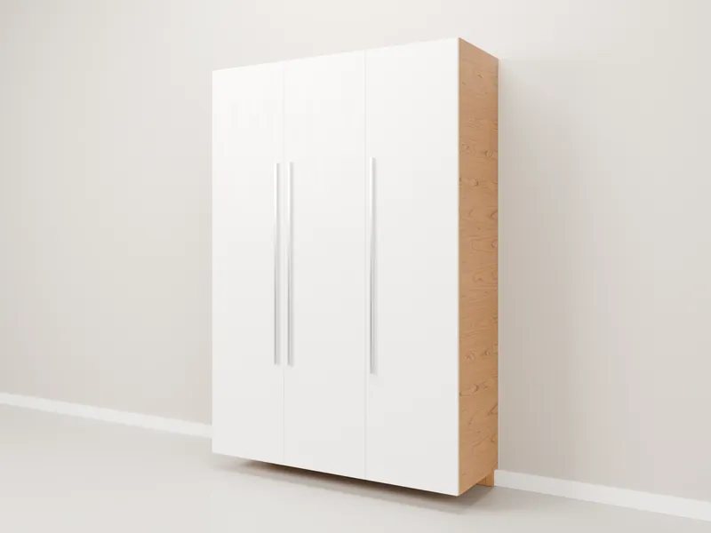 Guarda-roupa branco de portas de giro com lateral amadeirada, medida M (1600 × 550 × 2400 mm)